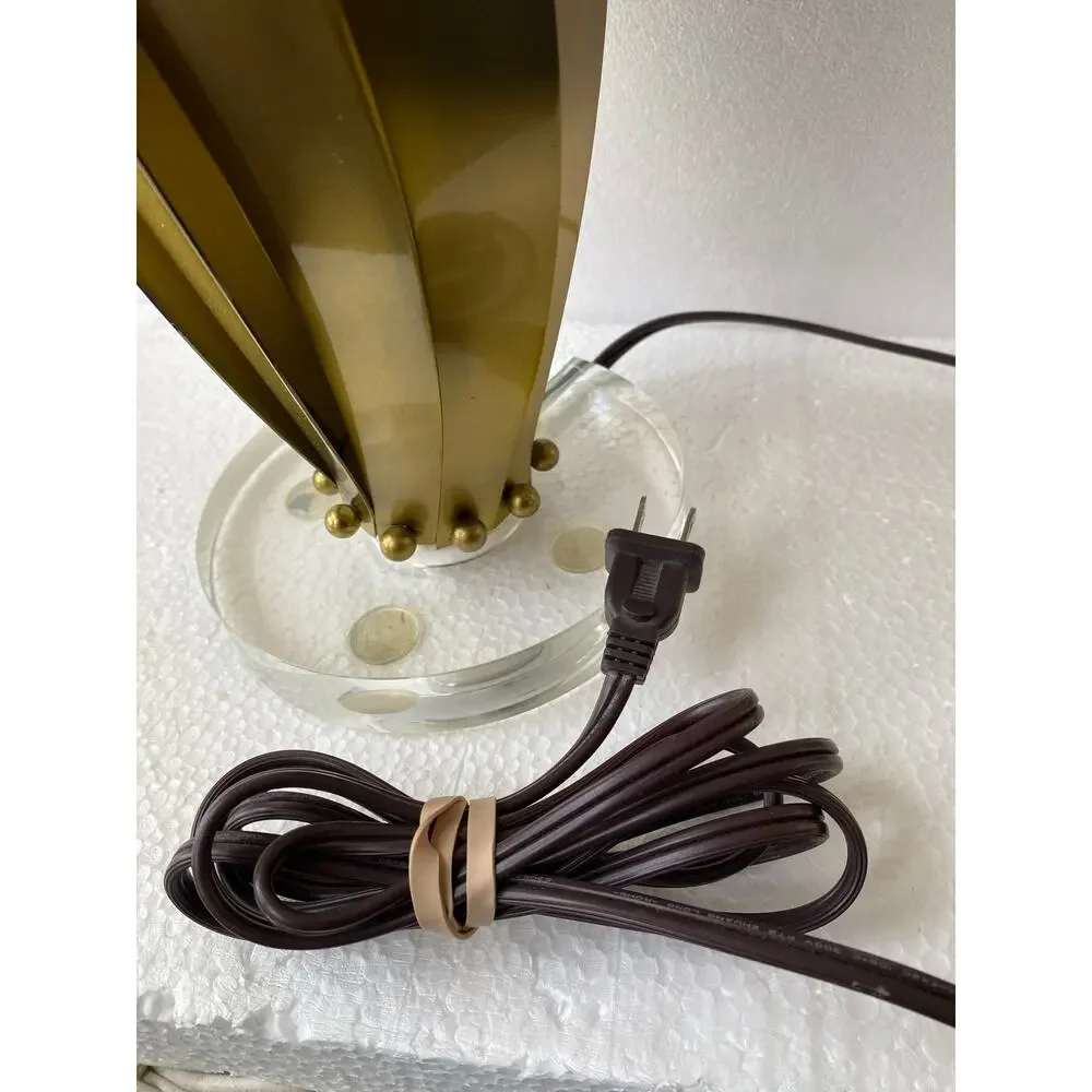 Elegant Gold Table Lamp with Gold Sculptural Metal Body Modern Acrylic Base